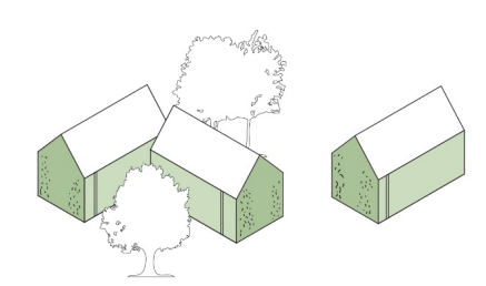 Viser illustration med grønt på husvægge